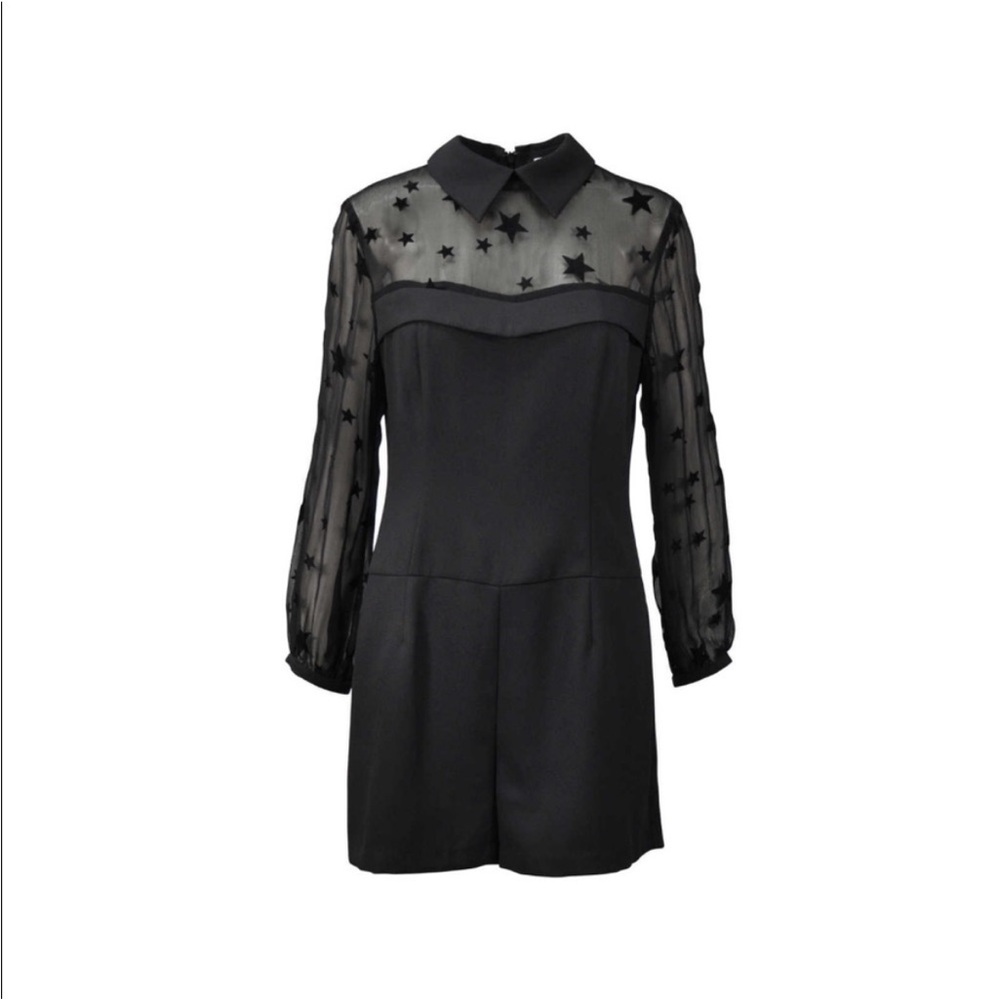 PAM‎ & GELA Black Crepe Long Sleeve Star Short Romper Size 6 NWT